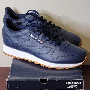 SIZE 13 - Reebok Classic Leather Unisex Sneakers - Navy Blue NWT
